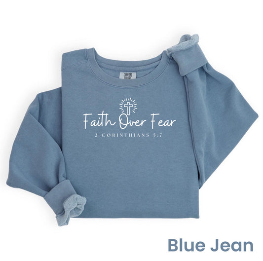 “Faith Over Fear” Christian Heavyweight Crew Sweatshirt