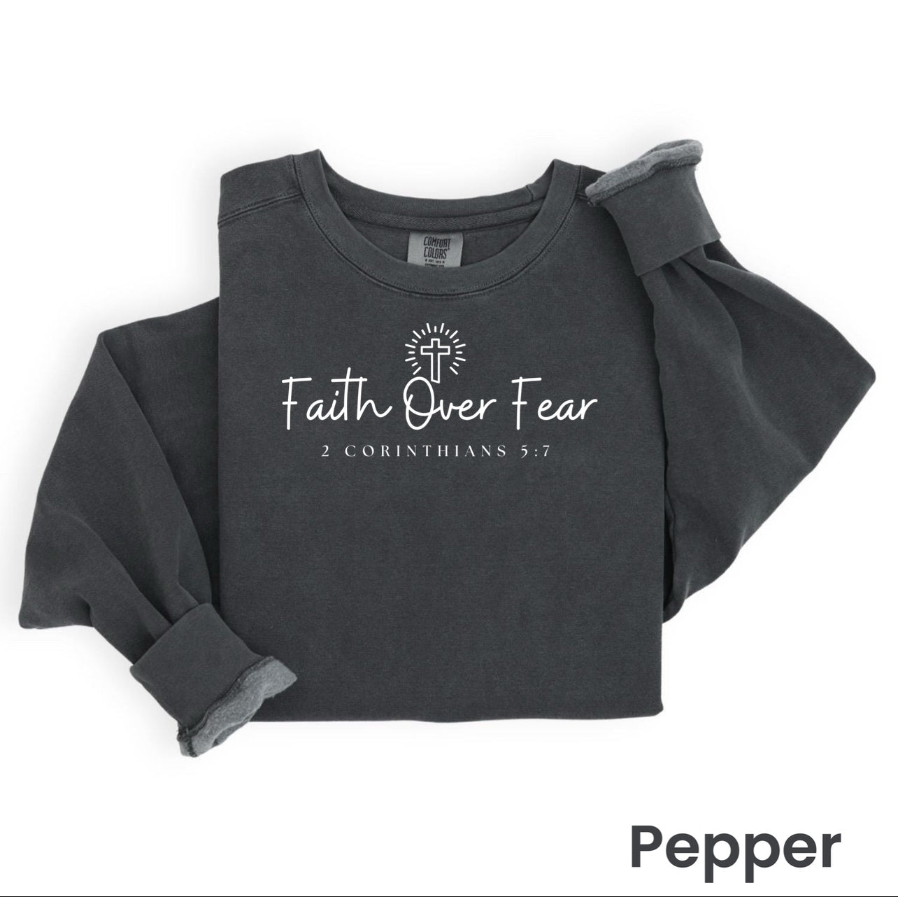 “Faith Over Fear” Christian Heavyweight Crew Sweatshirt