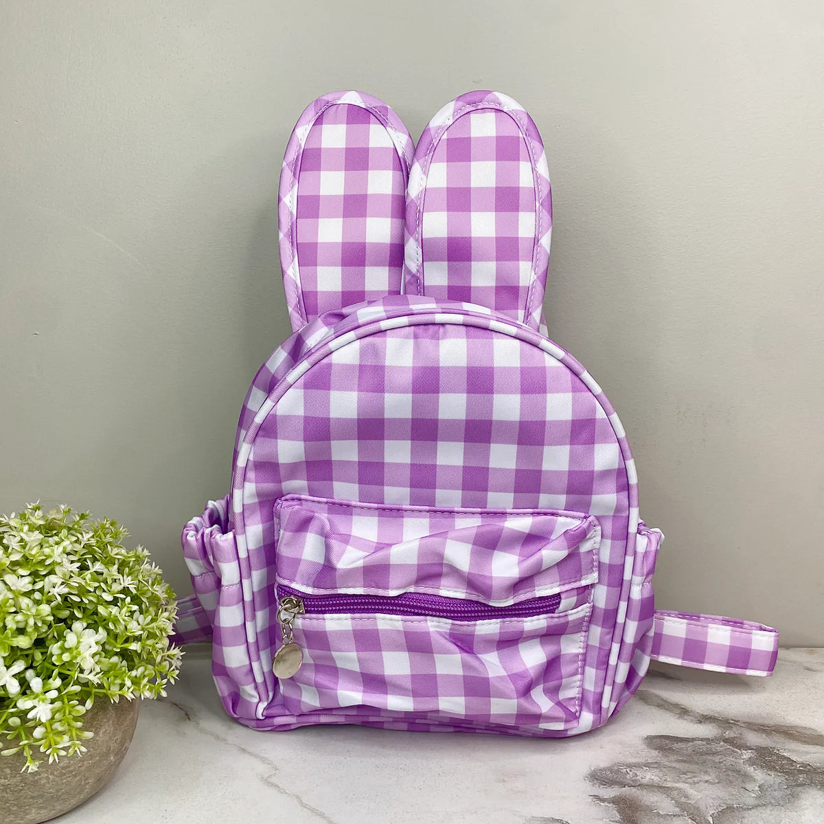 Mini Backpack - Easter - Gingham Bunny Ears - purple