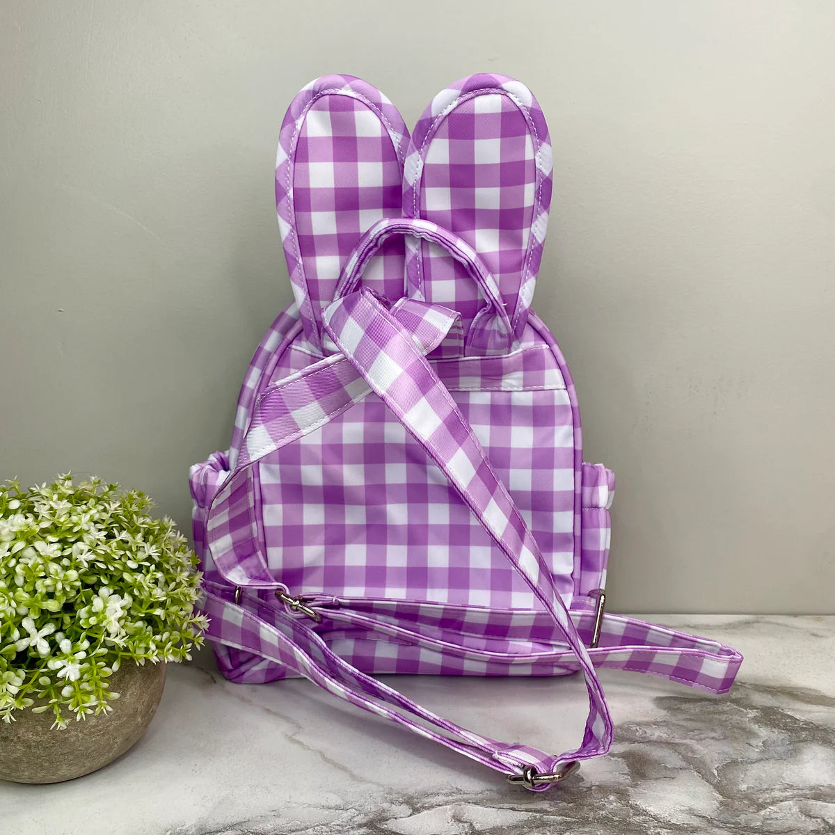 Mini Backpack - Easter - Gingham Bunny Ears - purple
