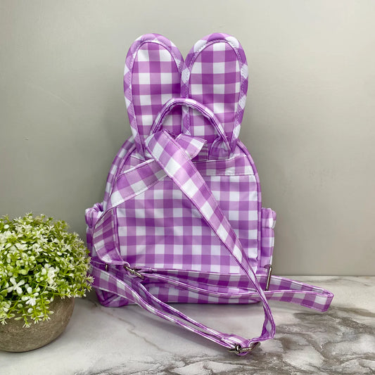 Mini Backpack - Easter - Gingham Bunny Ears - purple