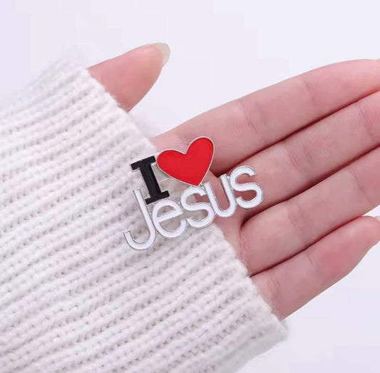I Love Jesus Enamel Pins Custom Phrase With Heart Brooches Shirt Collar Lapel Badges Simple Jewelry Gift for Kids Friends